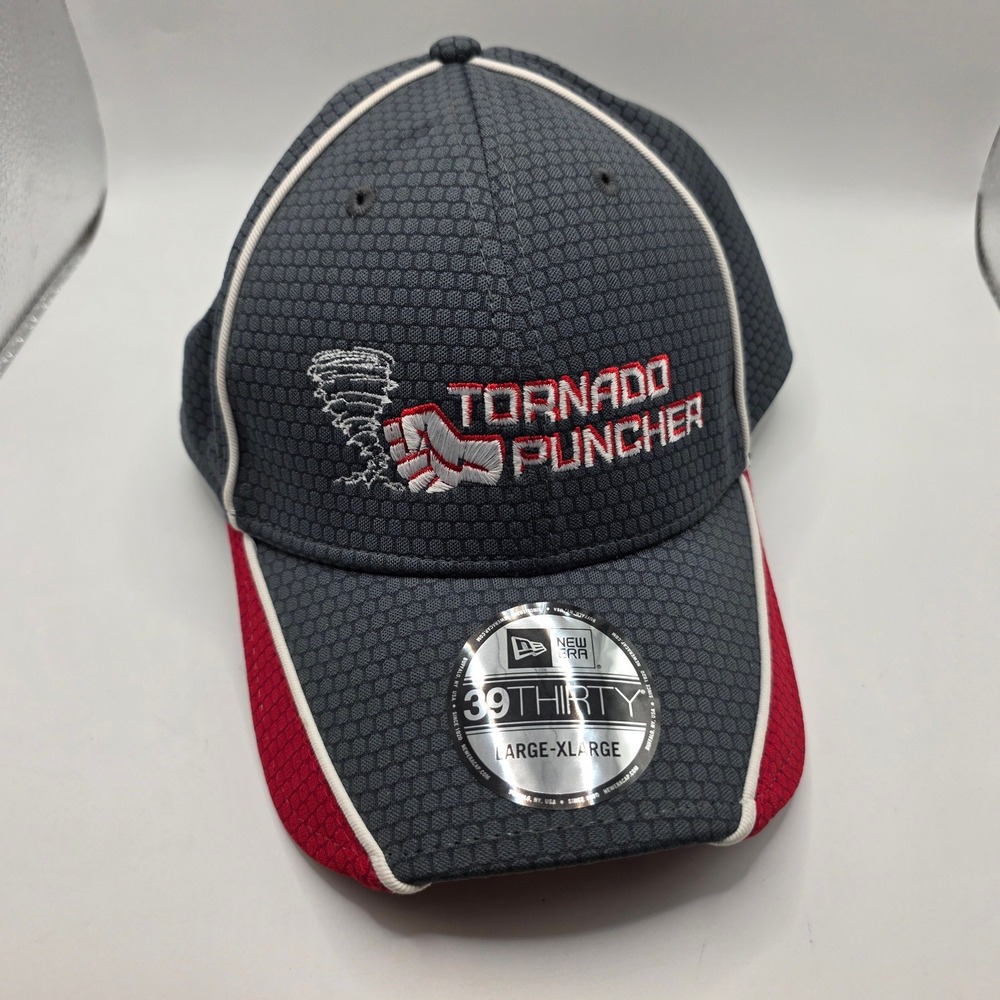 New Era 39THIRTY Tornado Puncher Hat Grey Red Mesh Stretch Fit L XL NE1070